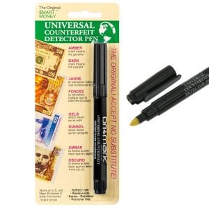 Marcador detector de dinero falso Dri Mark 351UB. Verifica billetes en segundos ámbar = legítimo, oscuro = falso. Ideal para comercios y cajas que manejan efectivo