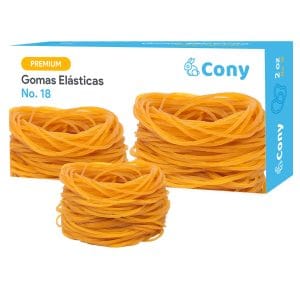 Gomas elásticas CONY #18, gomitas fabricadas con 100% caucho natural. Alta elasticidad y resistencia para organizar documentos, billetes y objetos en oficina