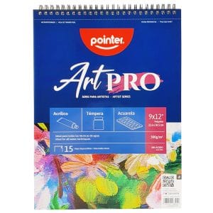 Libreta de dibujo Art Pro 9 x 12, 300g, 15 hojas sin ácido. Ideal para acuarela, acrílico, témpera, marcadores y más. Papel grueso para artistas y estudiantes