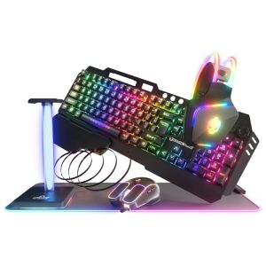 GAMING PRO KIT 6 EN 1, teclado, ratón, auriculares, alfombrilla LED XL, soporte y tira de luz RGB.