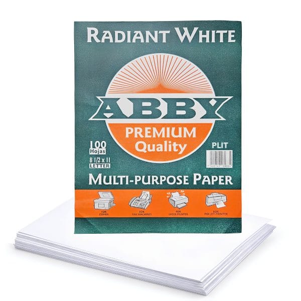 Resma de Papel 8.5” x 11”, 100 Hojas - ABBY PREMIUN