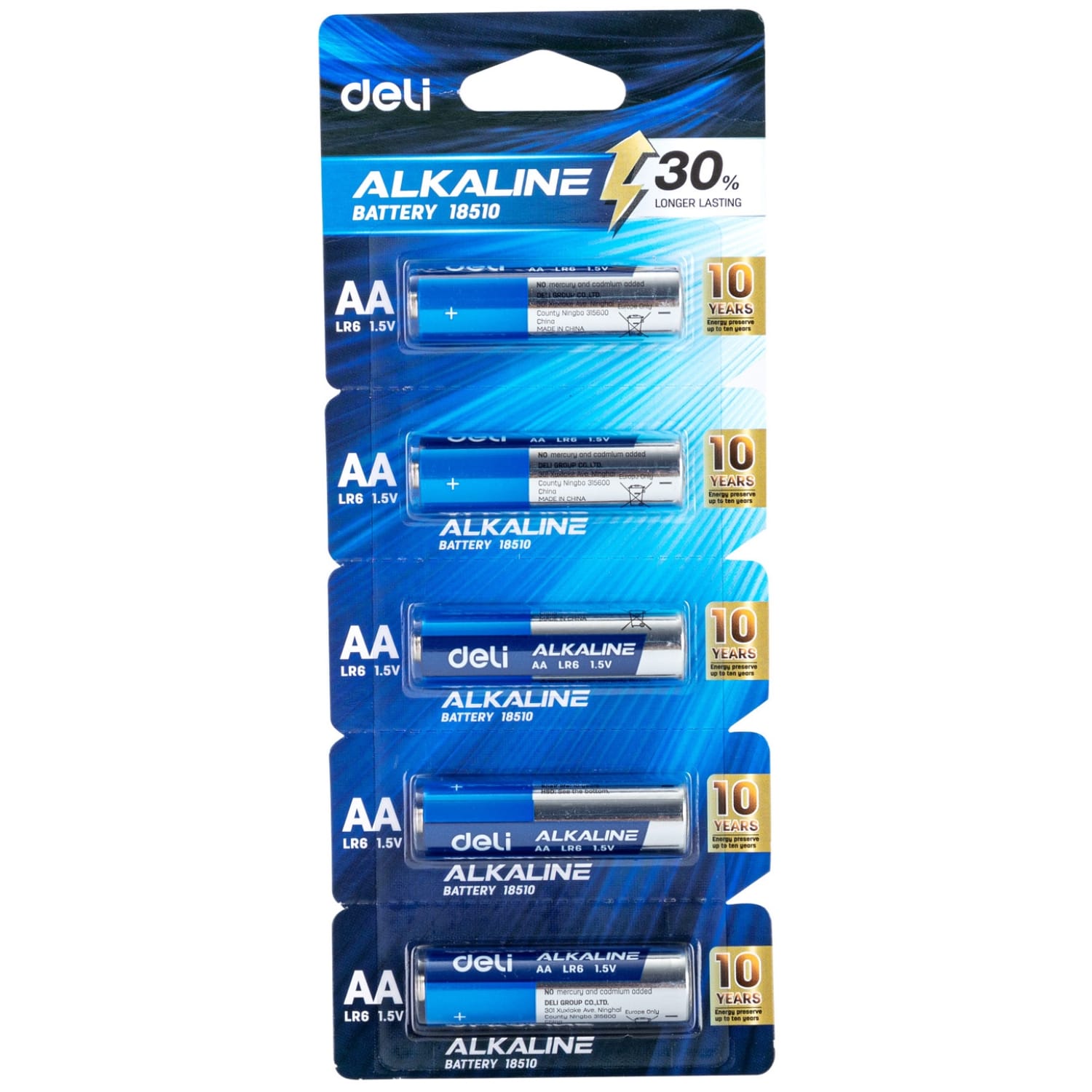 Pila Batería Alcalina AA 1.5V, 5 pcs - Deli 18510 (1)